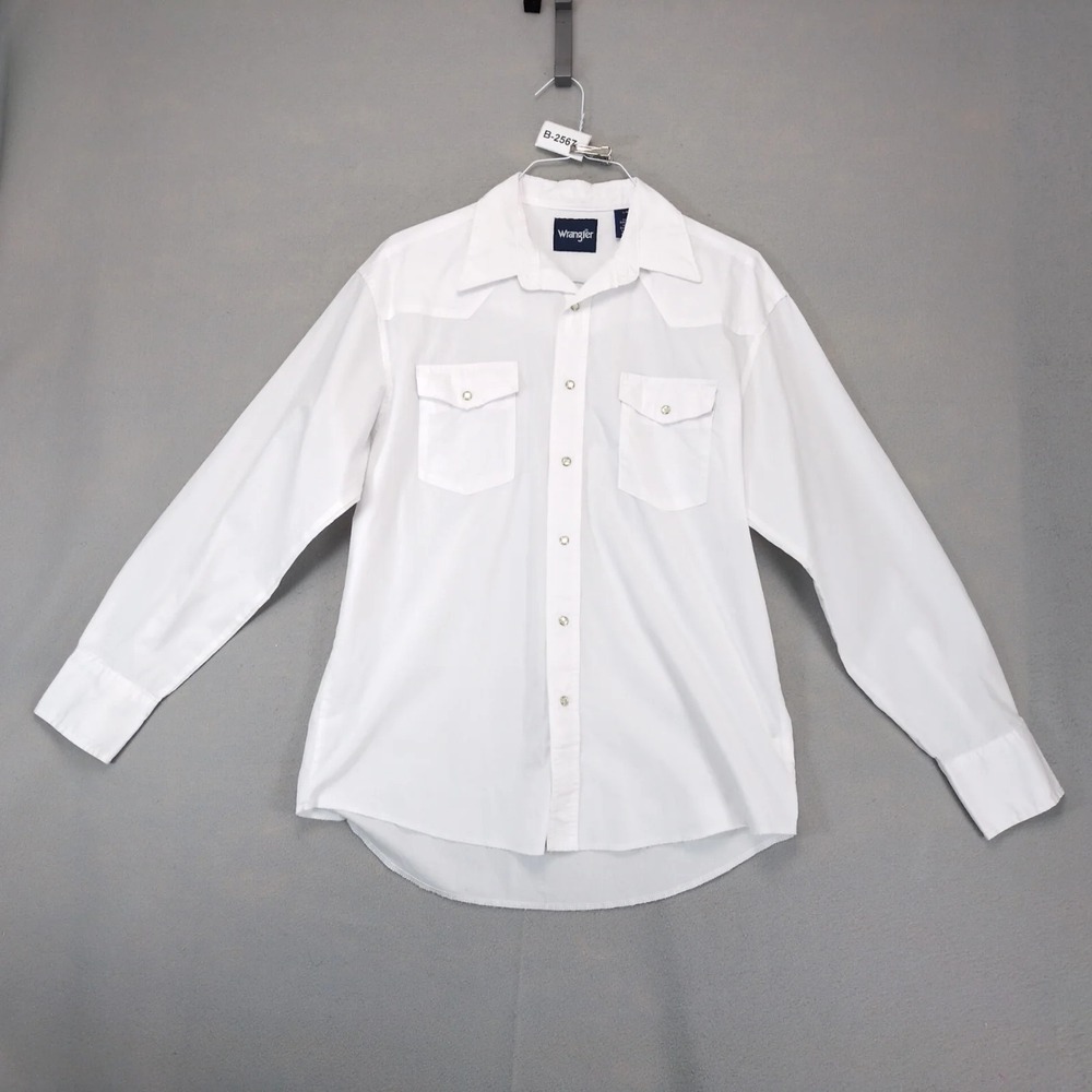 Wrangler White Pearl Snap Western Shirt Mens L Cowboy Rodeo Wedding Country